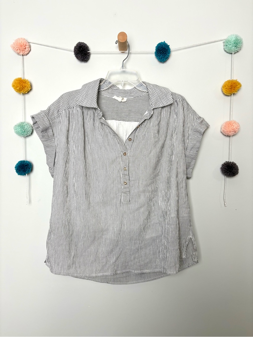 Entro Gray Blue and White Striped Blouse